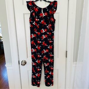 Janie and Jack Navy Jumpsuit with Red and White Floral Print